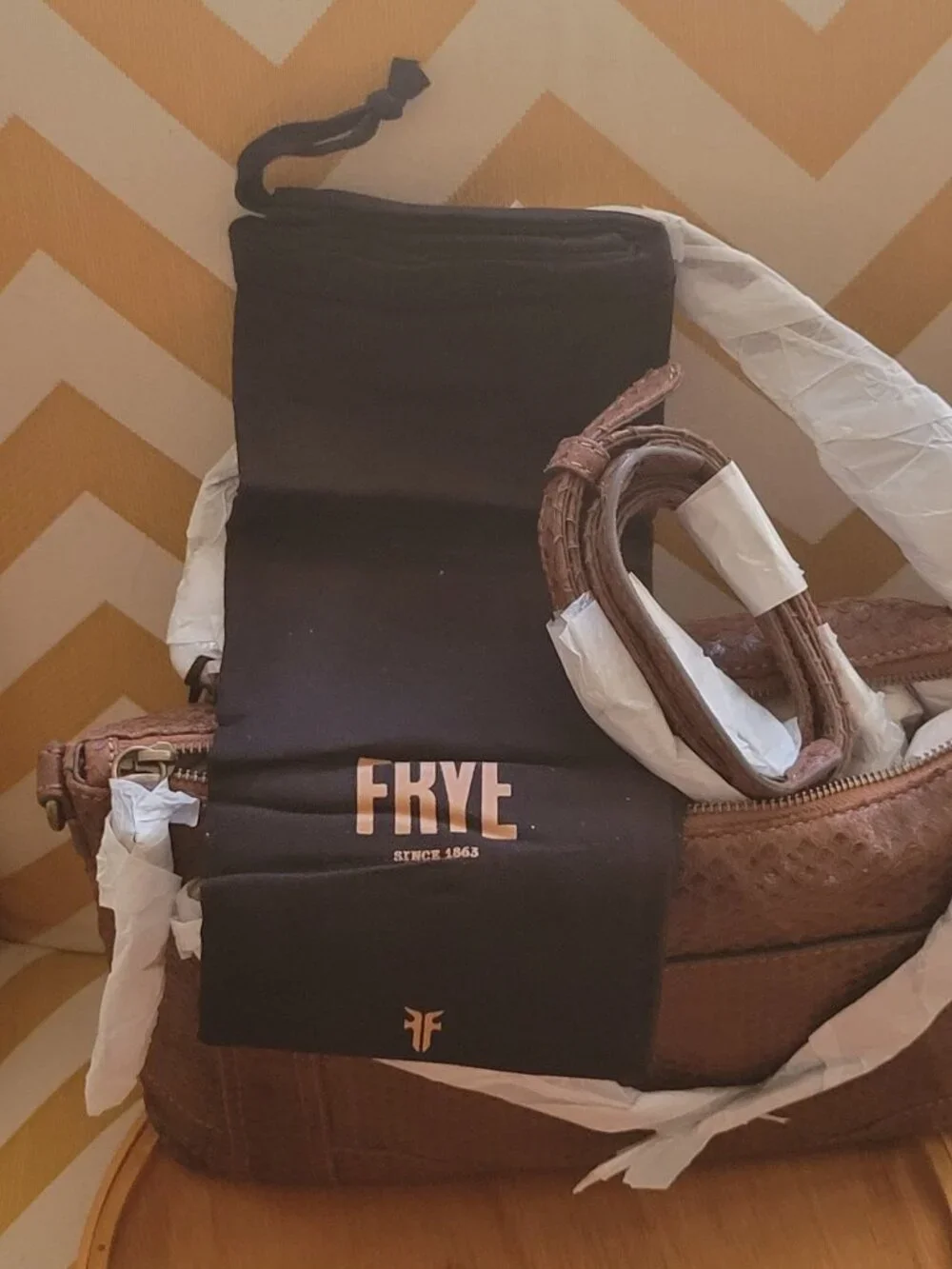 Frye Melissa Medium Cognac Snake Satchel
